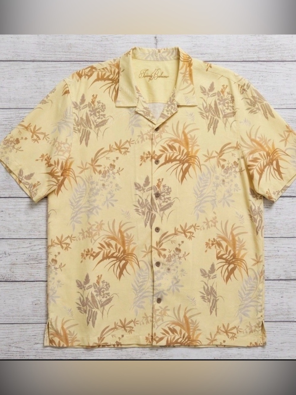 Tommy Bahama Silk Hawaiian Camp Shirt XXL Yellow Tropical Floral Resort